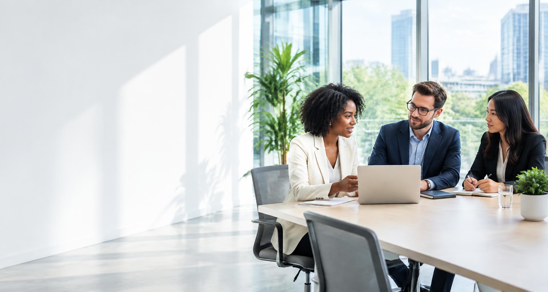 Business professionals collaborating in a bright office